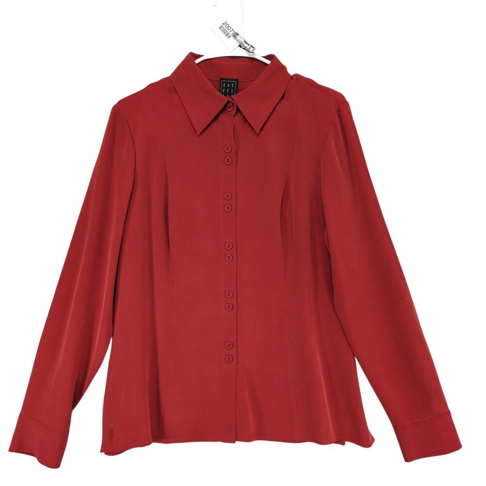 Due Per Due Women's 10 Button Up 100% Silk Blouse, Burnt Sienna Artsy Academia